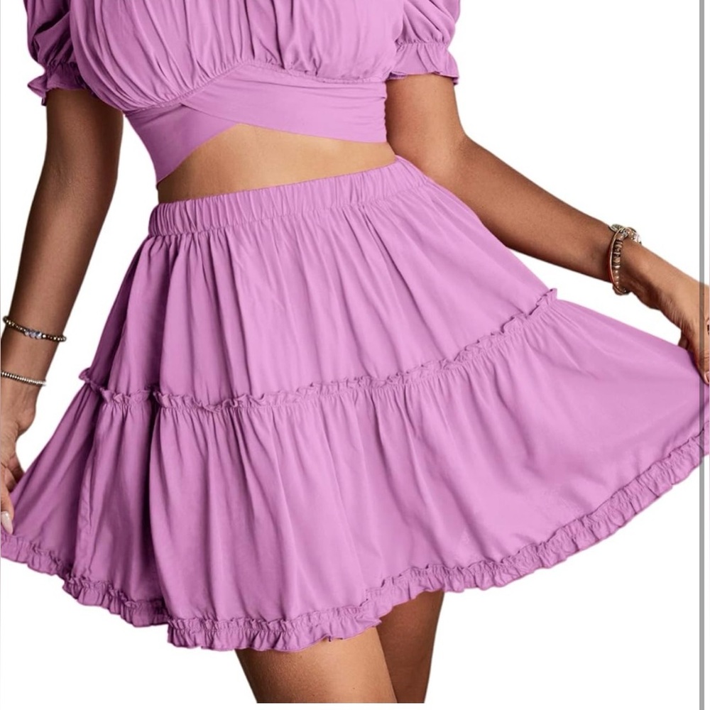 💜 Lavender Tiered Ruffle Mini Skirt – Size Small